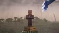 Throw a trident towards a villager when the conditions are met (Image via Sportskeeda Gaming || Mojang Studios)